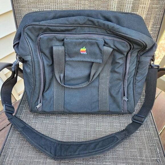 Apple Handbags - Macintosh Laptop Bag Portfolio Carrying Case Crossbody Black Rainbow Apple Logo